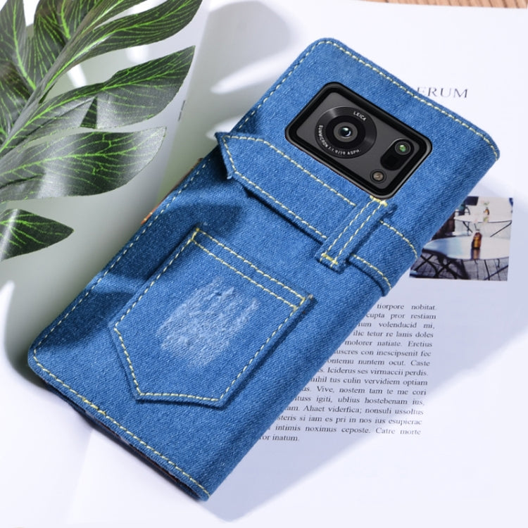 For Sharp Aquos R6 Denim Horizontal Flip Leather Case with Holder & Card Slot & Wallet