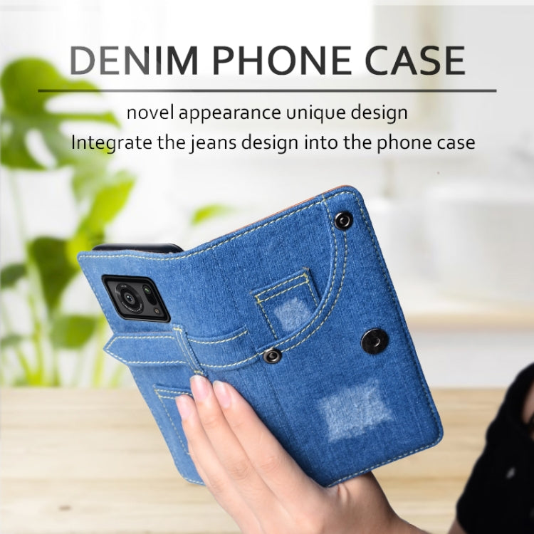 For Sharp Aquos R6 Denim Horizontal Flip Leather Case with Holder & Card Slot & Wallet