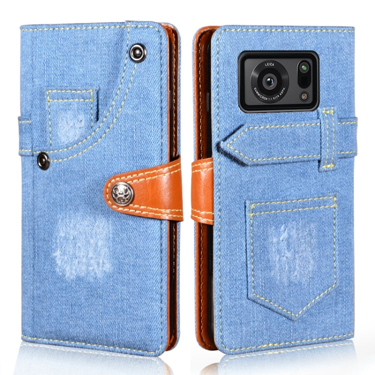 For Sharp Aquos R6 Denim Horizontal Flip Leather Case with Holder & Card Slot & Wallet