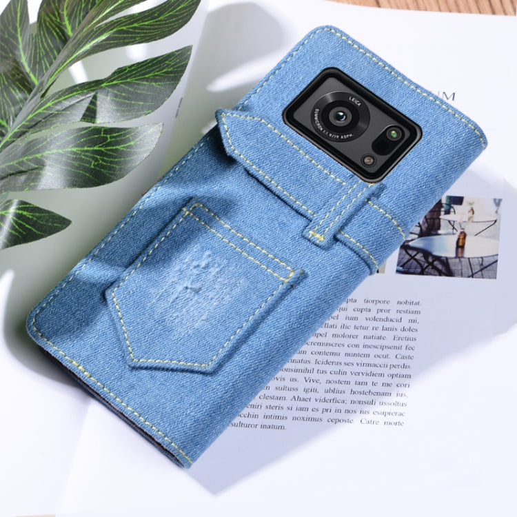 For Sharp Aquos R6 Denim Horizontal Flip Leather Case with Holder & Card Slot & Wallet