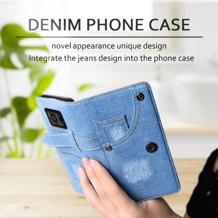 For Sharp Aquos R6 Denim Horizontal Flip Leather Case with Holder & Card Slot & Wallet