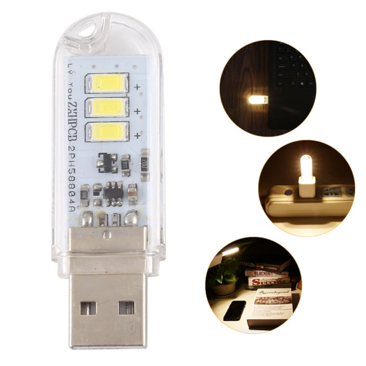 3W 3LEDs 5V 80LM USB LED Book Light Portable Night Light White Light