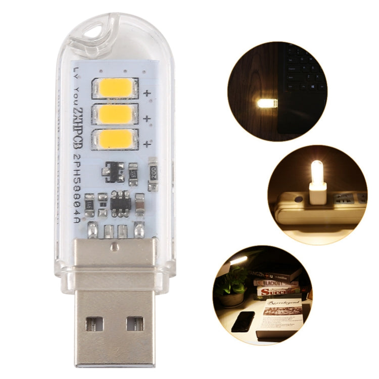 3W 3LEDs 5V 80LM USB LED Book Light Portable Night Light Warm Light