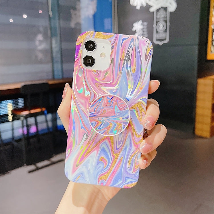 For iPhone 11 Laser Glitter Watercolor Pattern Shockproof Protective Case