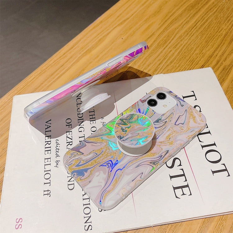 For iPhone 11 Pro Laser Glitter Watercolor Pattern Shockproof Protective Case