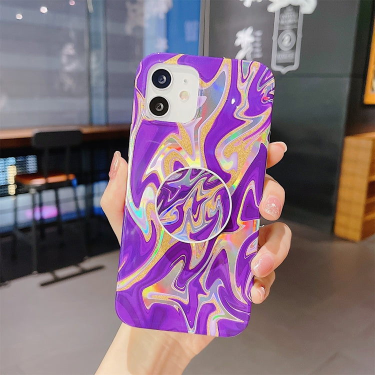 For iPhone 11 Pro Max Laser Glitter Watercolor Pattern Shockproof Protective Case