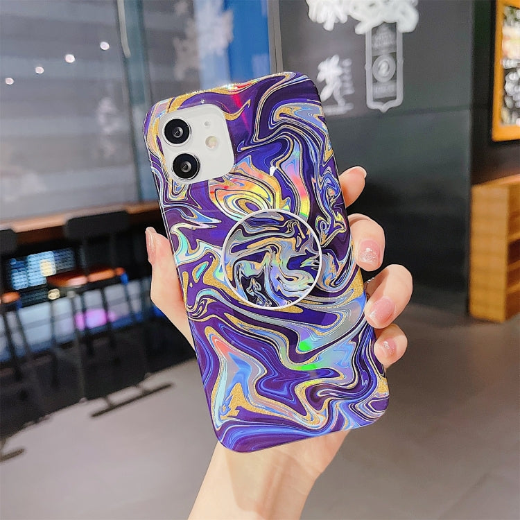 For iPhone 12 mini Laser Glitter Watercolor Pattern Shockproof Protective Case