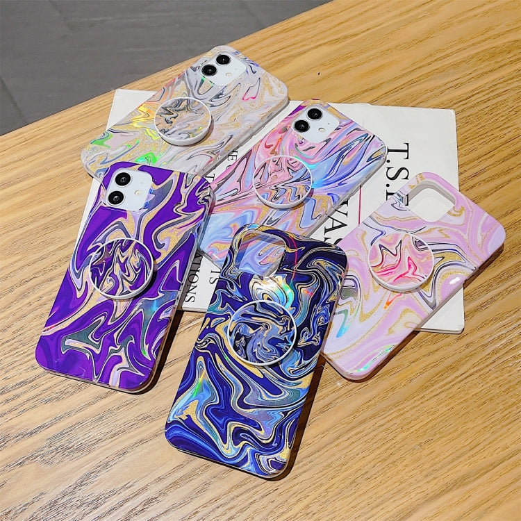 For iPhone 12 / 12 Pro Laser Glitter Watercolor Pattern Shockproof Protective Case