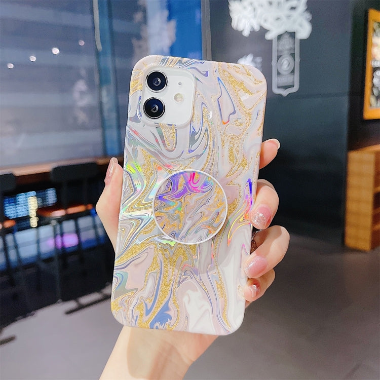 For iPhone 12 Pro Max Laser Glitter Watercolor Pattern Shockproof Protective Case