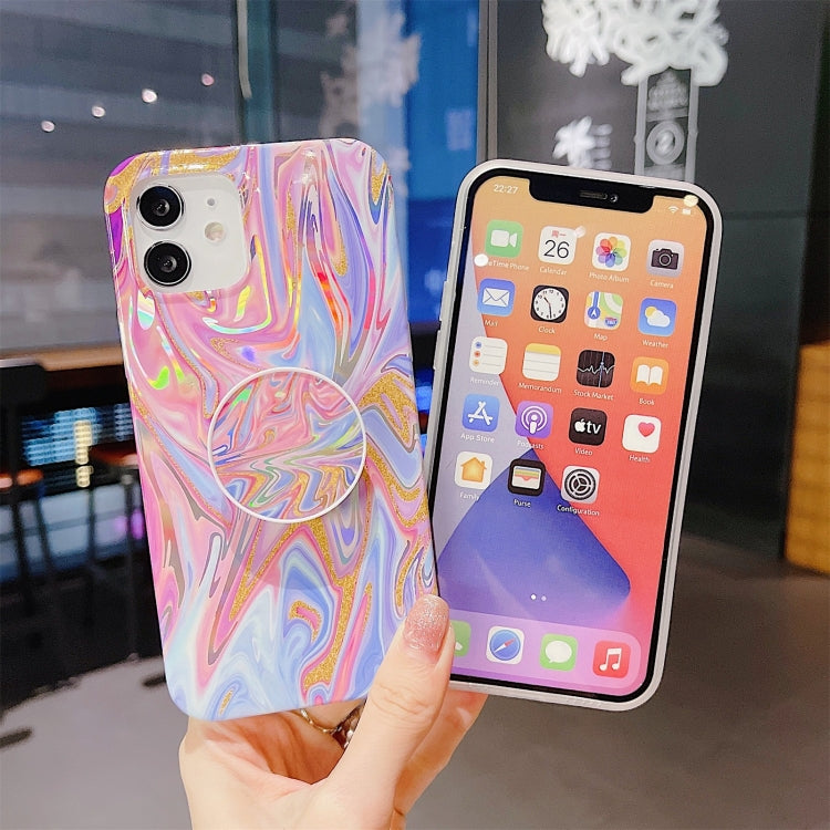 For iPhone 12 Pro Max Laser Glitter Watercolor Pattern Shockproof Protective Case