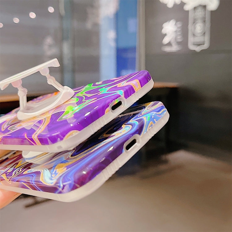 For iPhone 11 Pro Laser Glitter Watercolor Pattern Shockproof Protective Case with Folding Holder