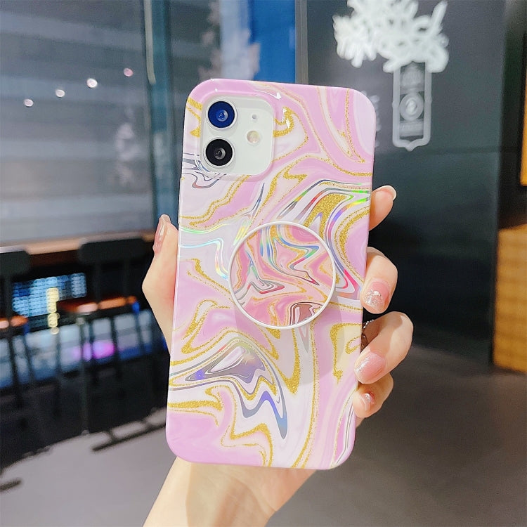 For iPhone 12 Pro Max Laser Glitter Watercolor Pattern Shockproof Protective Case with Folding Holder