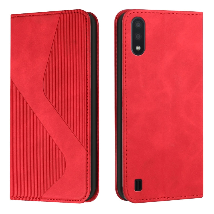 For Samsung Galaxy A01 Skin Feel Magnetic S-type Solid Color Horizontal Flip Leather Case with Holder & Card Slot & Wallet