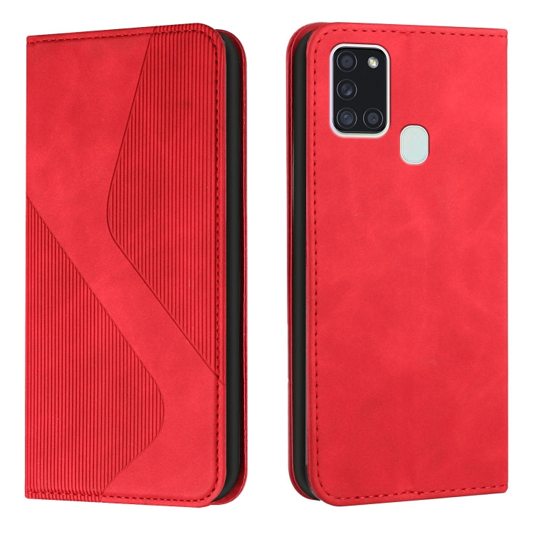 For Samsung Galaxy A21s Skin Feel Magnetic S-type Solid Color Horizontal Flip Leather Case with Holder & Card Slot & Wallet