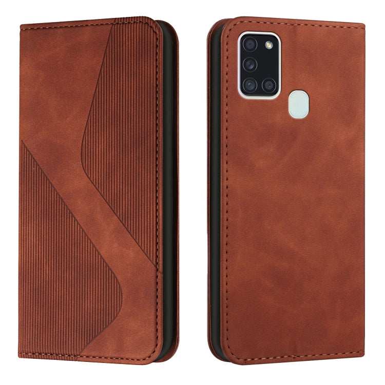 For Samsung Galaxy A21s Skin Feel Magnetic S-type Solid Color Horizontal Flip Leather Case with Holder & Card Slot & Wallet