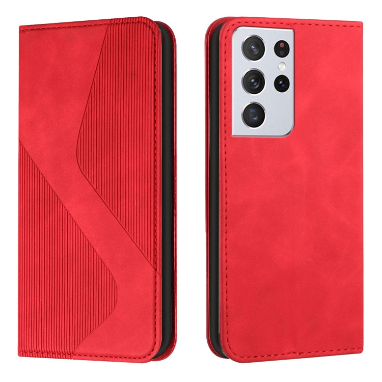 For Samsung Galaxy S21 Ultra 5G Skin Feel Magnetic S-type Solid Color Horizontal Flip Leather Case with Holder & Card Slot & Wallet