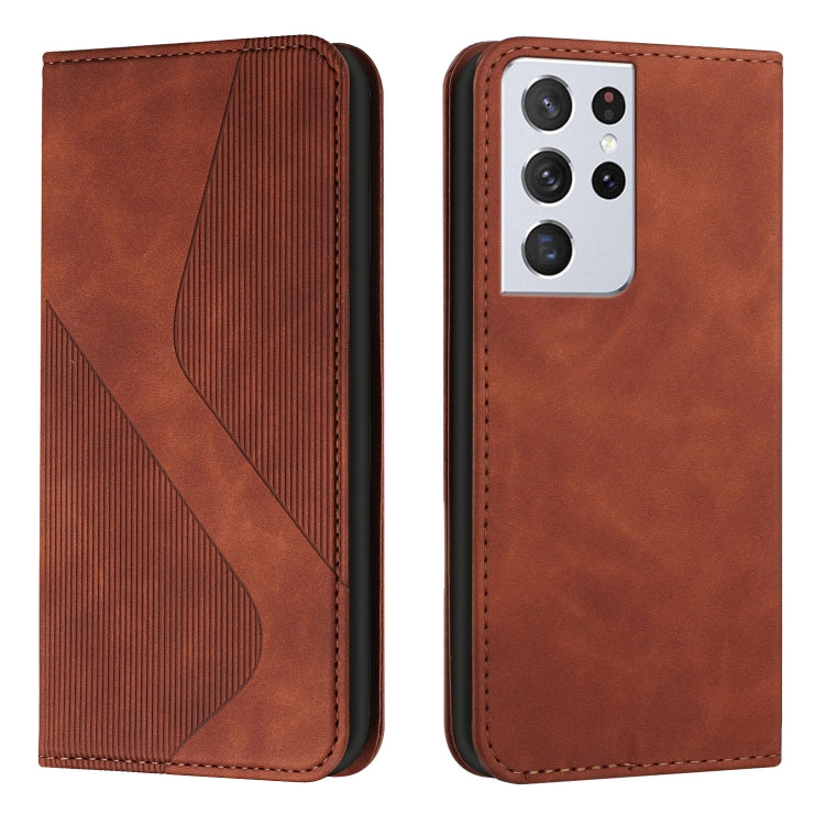 For Samsung Galaxy S21 Ultra 5G Skin Feel Magnetic S-type Solid Color Horizontal Flip Leather Case with Holder & Card Slot & Wallet