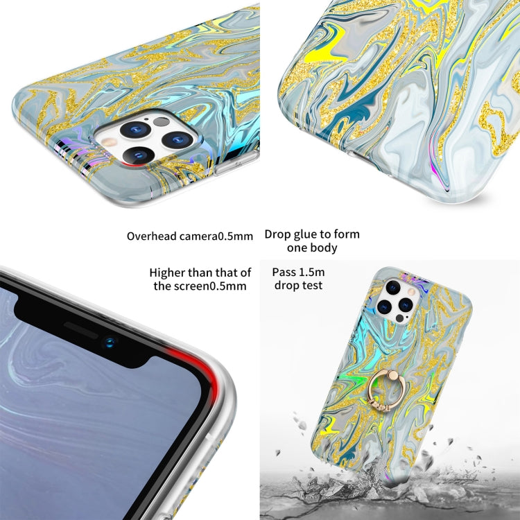 For iPhone 11 Pro Laser Glitter Watercolor Pattern Shockproof Protective Case with Ring Holder