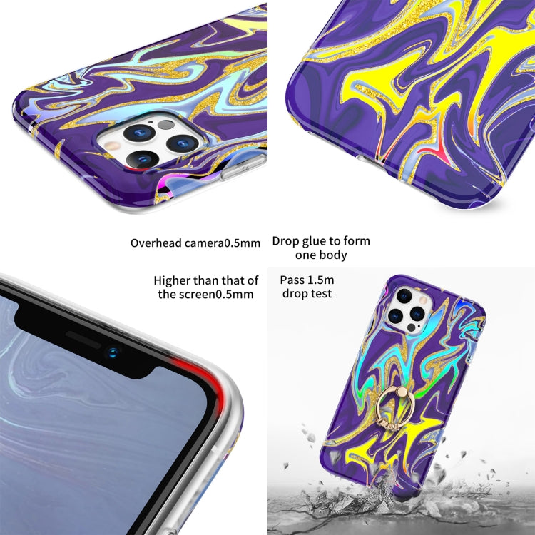 For iPhone 11 Pro Laser Glitter Watercolor Pattern Shockproof Protective Case with Ring Holder