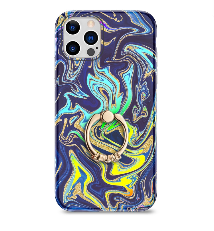 For iPhone 11 Pro Laser Glitter Watercolor Pattern Shockproof Protective Case with Ring Holder