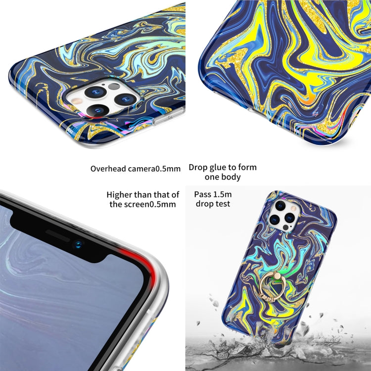 For iPhone 11 Pro Max Laser Glitter Watercolor Pattern Shockproof Protective Case with Ring Holder