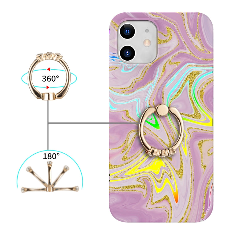 For iPhone 12 mini Laser Glitter Watercolor Pattern Shockproof Protective Case with Ring Holder