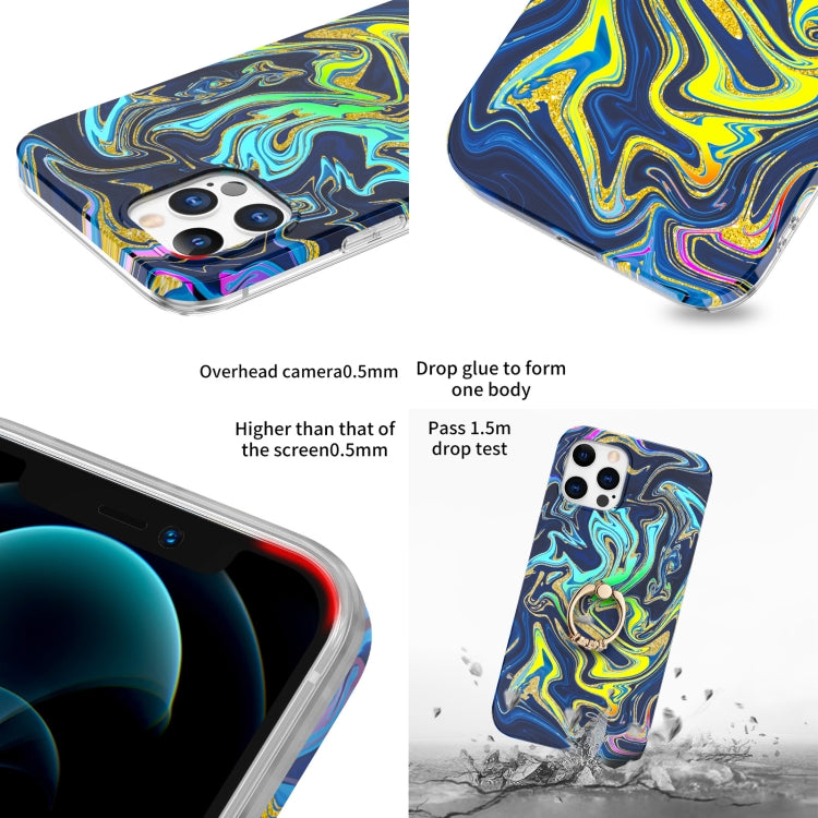 For iPhone 12 Pro Max Laser Glitter Watercolor Pattern Shockproof Protective Case with Ring Holder