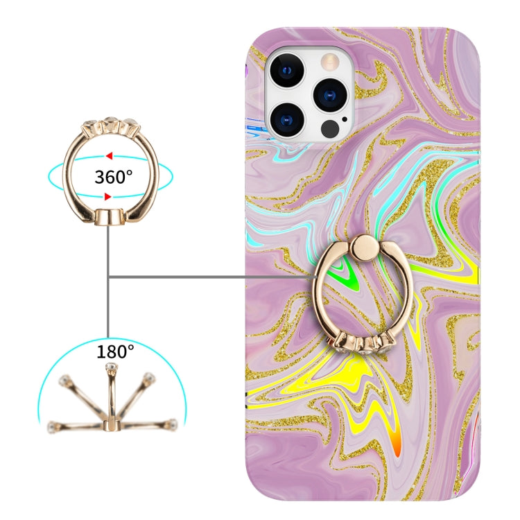 For iPhone 12 Pro Max Laser Glitter Watercolor Pattern Shockproof Protective Case with Ring Holder