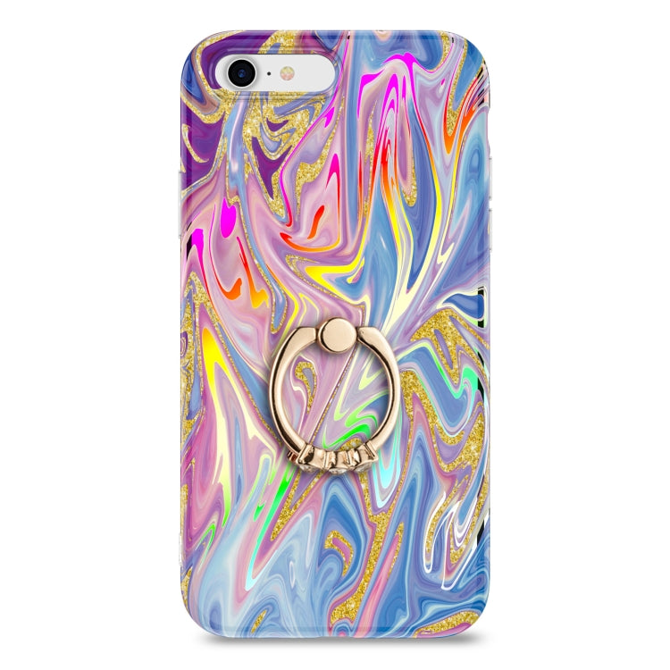 For iPhone SE 2022 / SE 2020 / 8 / 7 Laser Glitter Watercolor Pattern Shockproof Protective Case with Ring Holder