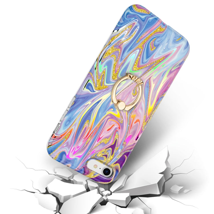 For iPhone SE 2022 / SE 2020 / 8 / 7 Laser Glitter Watercolor Pattern Shockproof Protective Case with Ring Holder