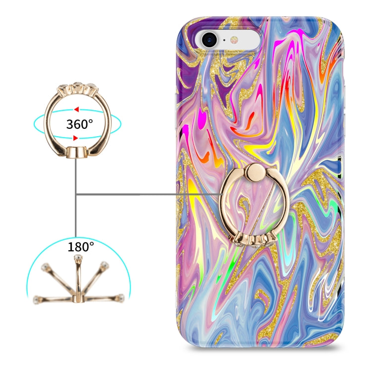 For iPhone SE 2022 / SE 2020 / 8 / 7 Laser Glitter Watercolor Pattern Shockproof Protective Case with Ring Holder