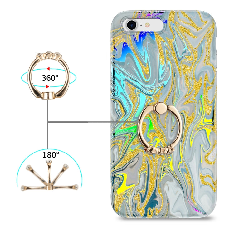 For iPhone SE 2022 / SE 2020 / 8 / 7 Laser Glitter Watercolor Pattern Shockproof Protective Case with Ring Holder