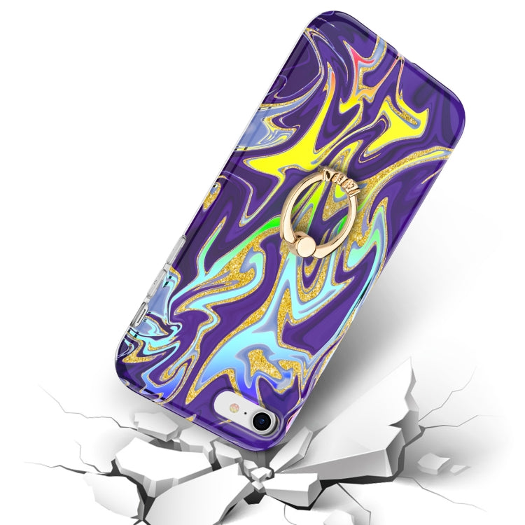 For iPhone SE 2022 / SE 2020 / 8 / 7 Laser Glitter Watercolor Pattern Shockproof Protective Case with Ring Holder