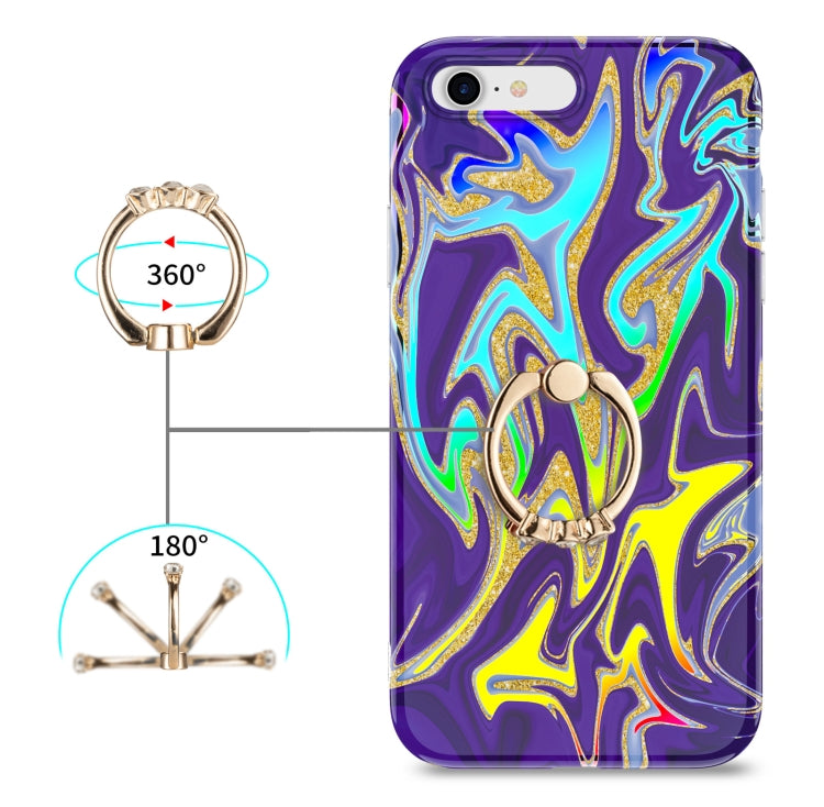 For iPhone SE 2022 / SE 2020 / 8 / 7 Laser Glitter Watercolor Pattern Shockproof Protective Case with Ring Holder