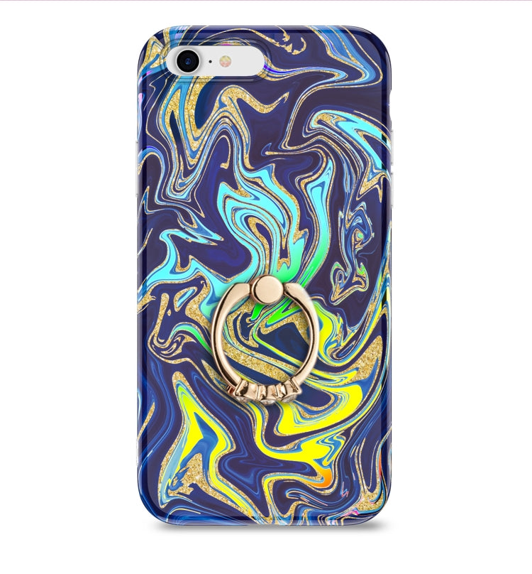 For iPhone SE 2022 / SE 2020 / 8 / 7 Laser Glitter Watercolor Pattern Shockproof Protective Case with Ring Holder