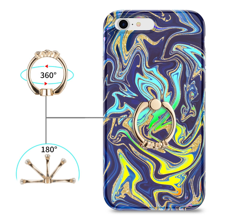 For iPhone SE 2022 / SE 2020 / 8 / 7 Laser Glitter Watercolor Pattern Shockproof Protective Case with Ring Holder