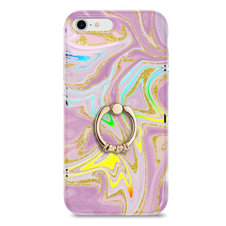 For iPhone SE 2022 / SE 2020 / 8 / 7 Laser Glitter Watercolor Pattern Shockproof Protective Case with Ring Holder