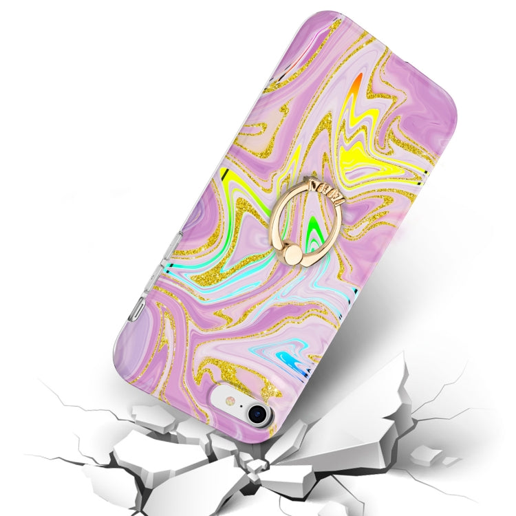 For iPhone SE 2022 / SE 2020 / 8 / 7 Laser Glitter Watercolor Pattern Shockproof Protective Case with Ring Holder