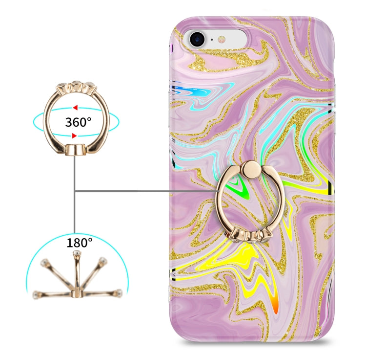 For iPhone SE 2022 / SE 2020 / 8 / 7 Laser Glitter Watercolor Pattern Shockproof Protective Case with Ring Holder