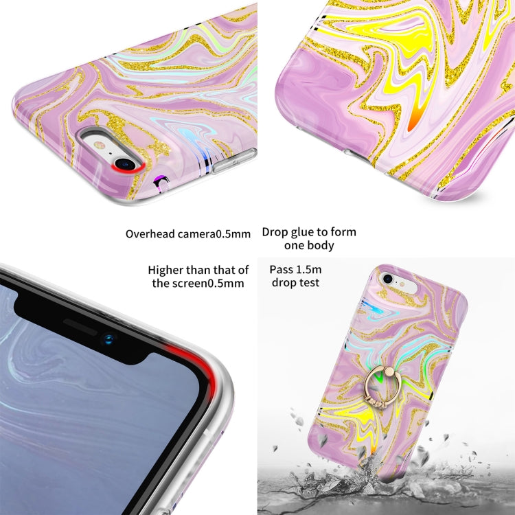 For iPhone SE 2022 / SE 2020 / 8 / 7 Laser Glitter Watercolor Pattern Shockproof Protective Case with Ring Holder