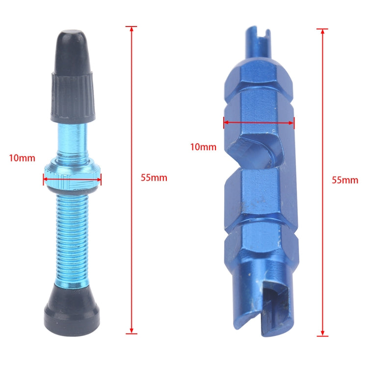 A5595 2 PCS 40mm Blue French Tubeless Valve Core with Blue Disassembly Tool for Road Bike