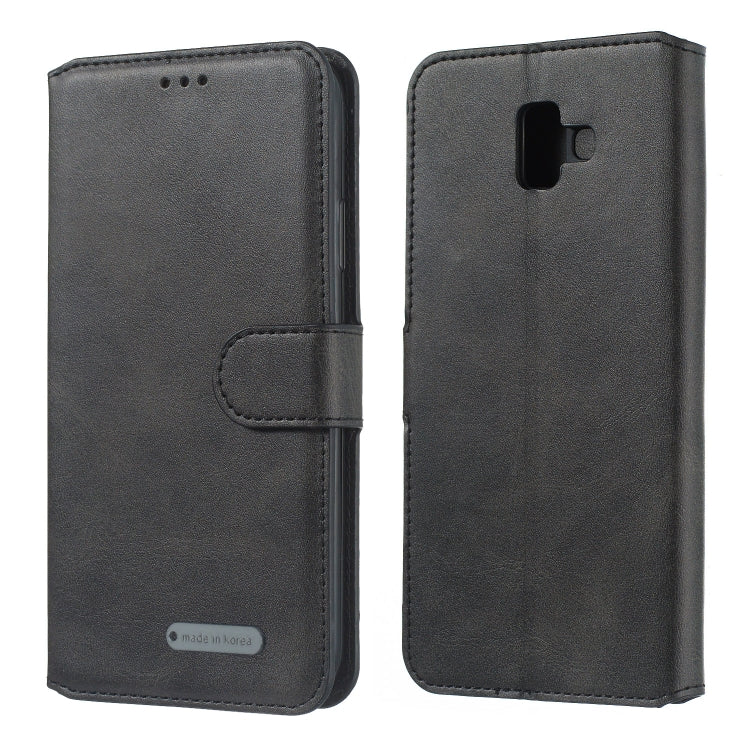 For Galaxy J6+ Solid Color Buckle Horizontal Flip Leather Case with Wallet & Holder & Card Slots