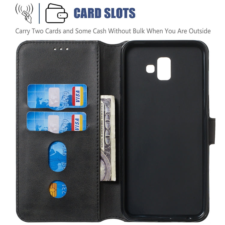 For Galaxy J6+ Solid Color Buckle Horizontal Flip Leather Case with Wallet & Holder & Card Slots