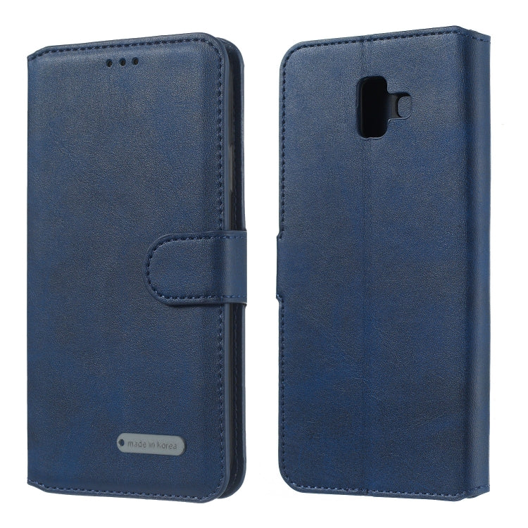 For Galaxy J6+ Solid Color Buckle Horizontal Flip Leather Case with Wallet & Holder & Card Slots