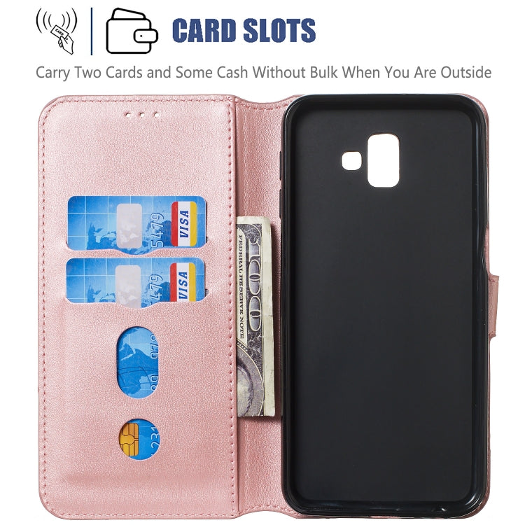For Galaxy J6+ Solid Color Buckle Horizontal Flip Leather Case with Wallet & Holder & Card Slots