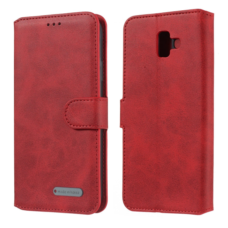 For Galaxy J6+ Solid Color Buckle Horizontal Flip Leather Case with Wallet & Holder & Card Slots