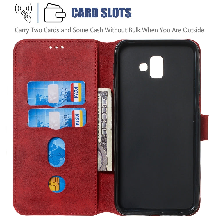 For Galaxy J6+ Solid Color Buckle Horizontal Flip Leather Case with Wallet & Holder & Card Slots