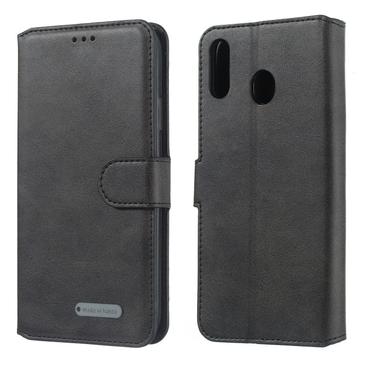 For Galaxy M20 Solid Color Buckle Horizontal Flip Leather Case with Wallet & Holder & Card Slots