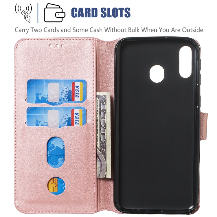 For Galaxy M20 Solid Color Buckle Horizontal Flip Leather Case with Wallet & Holder & Card Slots