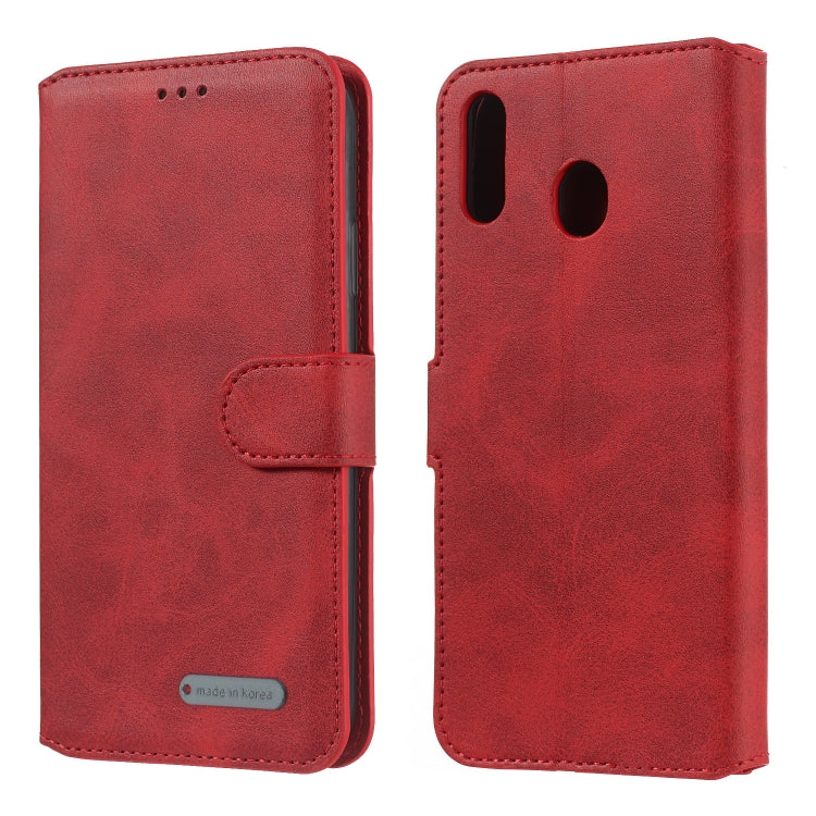 For Galaxy M20 Solid Color Buckle Horizontal Flip Leather Case with Wallet & Holder & Card Slots